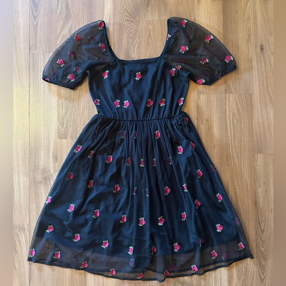 NWT Cosmic Aura Embroidered Rose πΉ Mesh Mini Dress size Small π - Picture 1 of 9